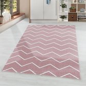 Flycarpets Sara Modern Roze Vloerkleed Zigzag Design Laagpolig - Tapijt - Voor binnen -80x150 cm