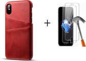 GSMNed –PU Leren Card Case iPhone X/Xs Rood  – hoogwaardig leren Card Case Rood – Card Case iPhone X/Xs Rood – Card Case voor iPhone Rood – Pasjeshouder – met screenprotector iPhon