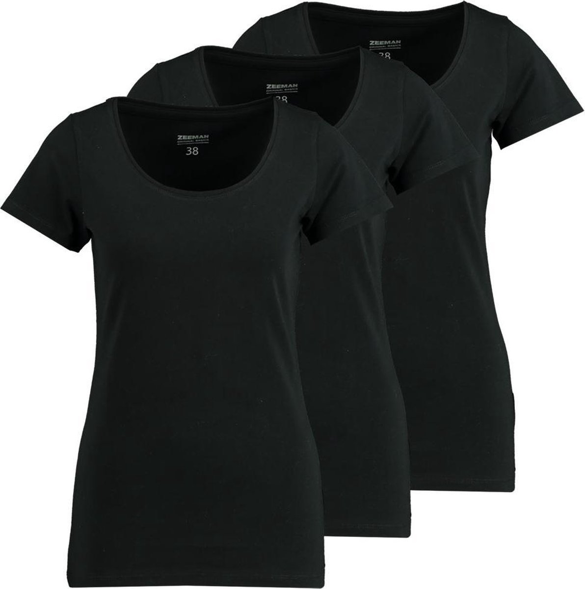 Zeeman dames T-shirt korte mouw - zwart - maat 48 - 3 stuks | bol.com