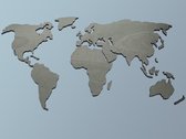 Paspartoet Houten wereldkaart met landgrenzen - 180x90 cm - licht greywash - houten wanddecoratie