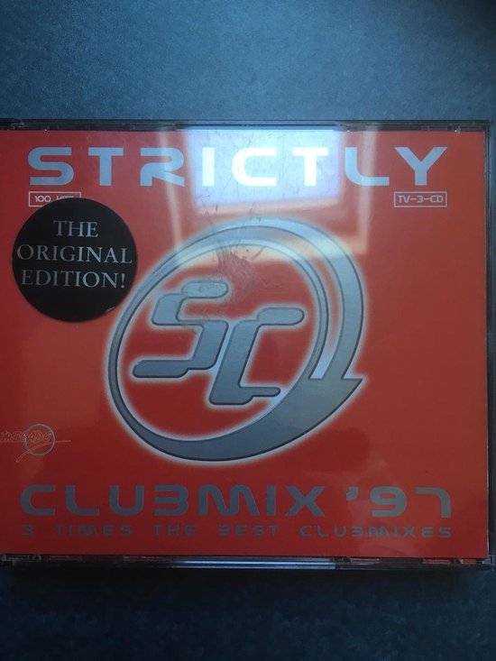 Strictly Clubmix '97 CD-hoes in feloranje met zilveren 'SC' logo en tekst: 'The Original Edition!'.