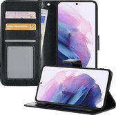 Hoesje Geschikt voor Samsung S21 Hoesje Book Case Hoes Wallet Cover - Hoes Geschikt voor Samsung Galaxy S21 Hoesje Bookcase Hoes - Zwart