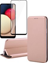 Hoesje geschikt voor Samsung Galaxy A02s - Screen Protector FullGuard - Book Case Leer ThinShield Roségoud & Screenprotector