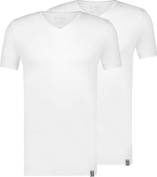 RJ Bodywear The Good Life T-shirts (2-pack) - slim fit heren T-shirts V-hals - wit - Maat: XXL