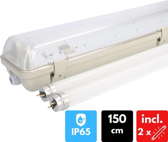 patroon contant geld Elementair Proventa EcoPlus LED TL Balk dubbel 150 cm - Waterdicht - Armatuur met LED  buis | bol.com