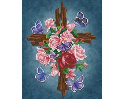Diamond Painting Volwassenen - Ronde Steentjes - Volledig Pakket - Hobby - Diamond Dotz® - DD9.061 - Bloemen - Kruis met bloemen 42 x 52cm