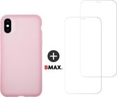 BMAX Telefoonhoesje voor iPhone X - Latex softcase hoesje roze - Met 2 screenprotectors