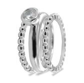 Silventi 943283860-54 Zilveren Ringen - Dames - 3 Ringen - Zirkonia - 6 mm - Bolletjes - Los - Maat 54 - Rhodium - Zilver