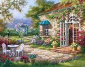 Diamond painting - cottage achtertuin - 50x40 - full - vierkant