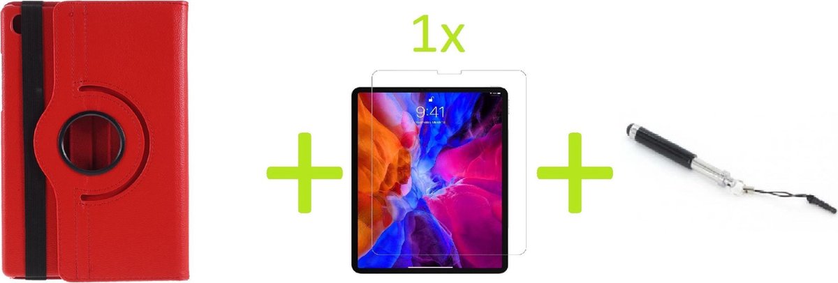 Book Cover Geschikt voor: Samsung Galaxy Tab A7 10.4 (2020) Multi Stand Case - 360 Draaibaar Tablet hoesje - Tablethoes - Rood + 1x Screenprotector + Stylus