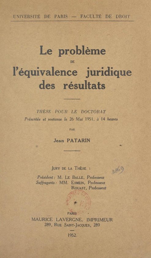 Le problème de l'équivalence juridique des résultats - cover
