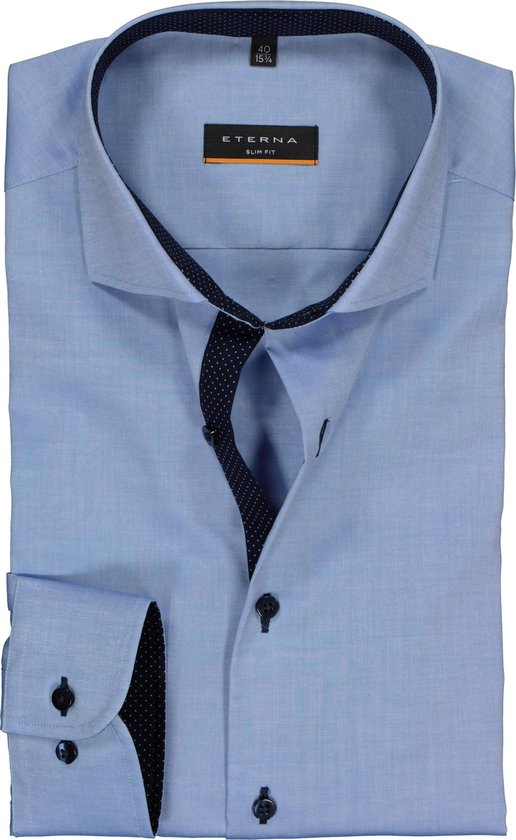 Eterna Slim Fit overhemd - blauw (fijn Oxford / contrast) - Strijkvrij - Boordmaat: