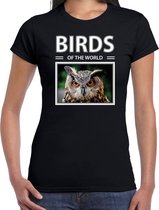 Dieren foto t-shirt Uil - zwart - dames - birds of the world - cadeau shirt Uilen liefhebber XS