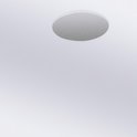 Zilverkleurige ronde schijf zweeft boven een witte ondergrond.