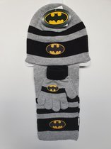 Batman 3-Delig Winterset Jongen Handschoenen-Muts-Sjaal Grijs-Zwart 3-7 jaar