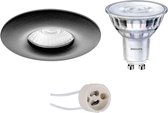 PHILIPS - LED Spot Set - SceneSwitch 827 36D - Proma Luno Pro - Waterdicht IP65 - GU10 Fitting - Dimbaar - Inbouw Rond - Mat Zwart - 1.5W-5W - Warm Wit 2200K-2700K - Ø82mm