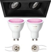 PHILIPS HUE - LED Spot Set GU10 - White and Color Ambiance - Bluetooth - Proma Zano Pro - Inbouw Rechthoek Dubbel - Mat Zwart - Kantelbaar - 185x93mm
