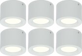 LED Downlight 6 Pack - Opbouw Rond Hoog 5W - Natuurlijk Wit 4200K - Mat Wit Aluminium - Ø105mm