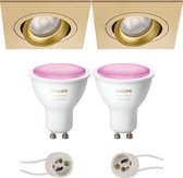 PHILIPS HUE - LED Spot Set GU10 - White and Color Ambiance - Bluetooth - Proma Borny Pro - Inbouw Vierkant - Mat Goud - Kantelbaar - 92mm