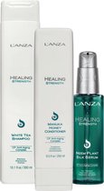 L'anza Healing strength set - White tea shampoo - Manuka honey conditioner - Neem plant silk serum -Best herstellende producten voor Zwak - Beschadigd haar - Voorkomt haarbreuk