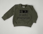 Sweater stoer ik word grote broer - Leger groen, 80