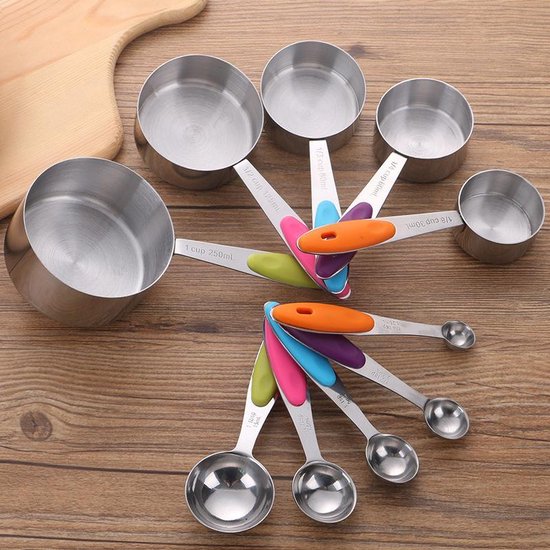 Foto: Luxe maatbeker en maatlepel set keukengerei measuring cups measuring spoons kleurrijke 10 delige set 1 25ml t m 250ml amerikaanse en nederlandse maateenheid rvs