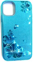 Apple iPhone 11 Hoesje Blauw Glitters Stevige Siliconen TPU Case BlingBling met 2x gratis Tempered glass Screenprotector