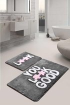 Nerge.be | Look Grey - 60x100 - 50x60 cm | %100 HANDMADE | 2 Sets Badkamerkleden en Matten Sets | Badmatten voor Bad Antislip | Badkamermatten | Antislip Badmatten voor Bad. Antislip Douchema