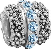 Quiges - 925 - Zilveren - Bedels -Sterling zilver - Beads - Bolletjes Patroon met Zirkonia Blauw Kraal Charm - Geschikt – voor - alle bekende merken - Armband Z528