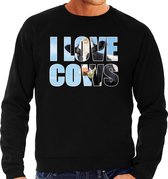 Tekst sweater I love cows met dieren foto van een koe zwart voor heren - cadeau trui koeien liefhebber 2XL
