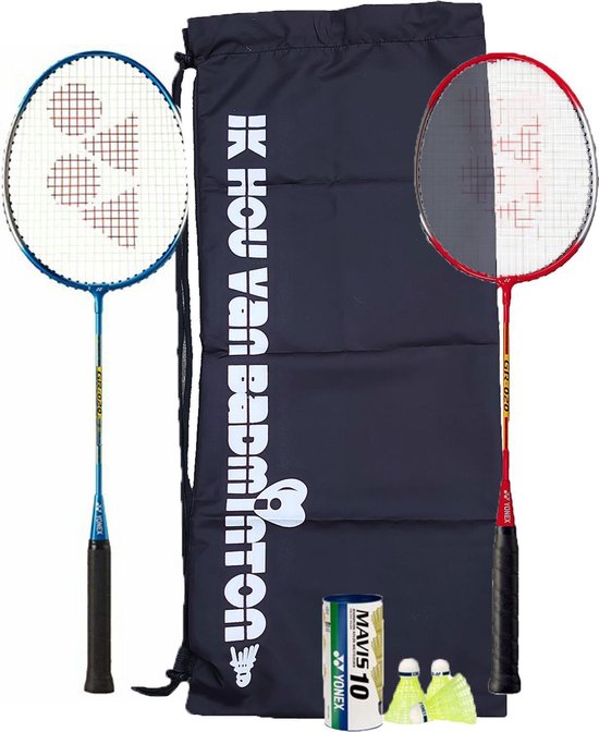 Yonex recreatieve badmintonset met draagtas: 2 Yonex GR-020 met 6 Mavis 200 geel shuttles - Yonex