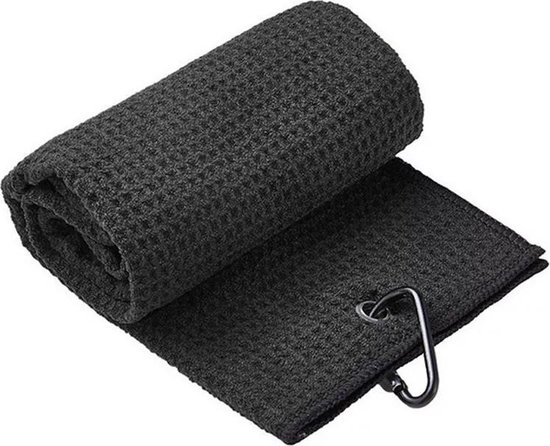 Microfiber Golf Handdoek - Snel drogend - Grote haak - Zwart