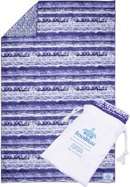 SooBluu TIE - Sneldrogende Reishanddoek Strandlaken Saunadoek - De duurzame microvezel handdoek van gerecycled plastic - Dubbelzijdige print - Licht en compact - 100x160 - blauw