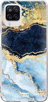 HappyCase Samsung Galaxy A12 Hoesje Flexibel TPU Blauw Marmer Print