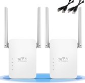 Wifi Versterker 2 stuks  (duo pack) inclusief twee netwerkkabel | Wifi Repeater | range extender |  stopcontact