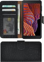 Samsung Galaxy Xcover 5 hoesje - Bookcase - Samsung Xcover 5 Wallet Book Case Echt Leer Croco Zwart Cover