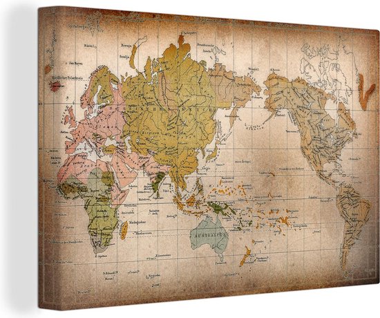 Canvas Wereldkaart - 90x60 - Wanddecoratie Klassieke wereldkaart de  verspreiding van... | bol.com