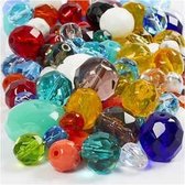 Mélange de perles de verre facettées, dim.3-15 mm, diamètre intérieur 0,5-1,5 mm, différentes couleurs, 400g, env.450 pièces