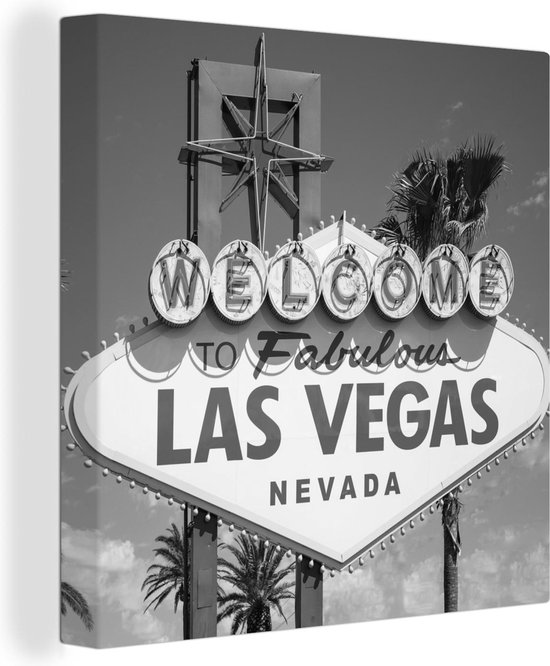 Canvas Schilderij Zwart wit welkomstbord Las Vegas - 20x20 cm - Wanddecoratie