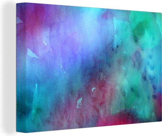 Canvas Schilderij Waterverf - Groen - Rood - Blauw - 30x20 cm - Wanddecoratie