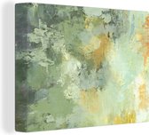 Canvas schilderij - Olieverf - Groen - Goud - Kunst - Abstract - Woonkamer - Slaapkamer decoratie - Foto op canvas - Canvasdoek - Kamer decoratie - 120x90 cm - Wanddecoratie