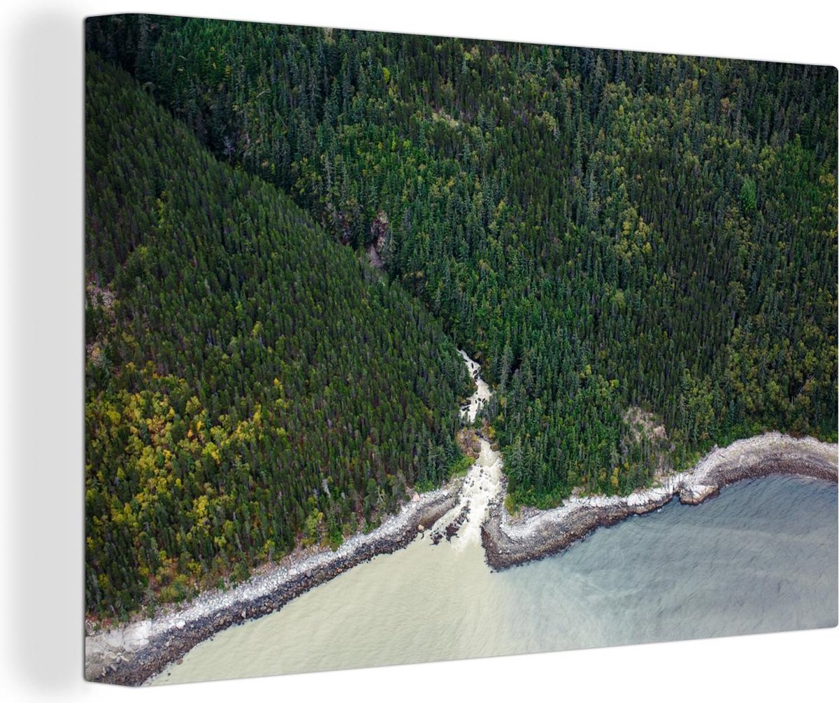 Canvas Schilderij Vogelperspectief van bossen in Alaska - 30x20 cm - Wanddecoratie - OneMillionCanvasses