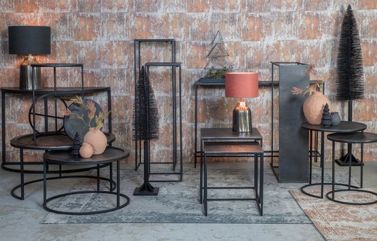 Light & Living Table d'appoint BOCA - noir antique brut de plomb-mat - lot de 2