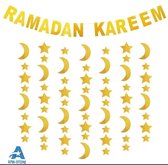 Gouden Glitter Ramadan Kareem Banner met Maan en Sterren Garland