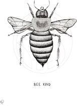 Decoratief Beeld - Bee Kind Pentekening Van - Hout - Birds & Bees - Zwart En Wit - 30 X 21 Cm