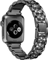 Geschikt voor Apple Watch bandje 42 / 44 / 45 mm - Series 1 2 3 4 5 6 7 SE - Smartwatch iWatch horloge band - 42mm 44mm 45mm - Fungus - RVS metaal - Zwart - Glamour
