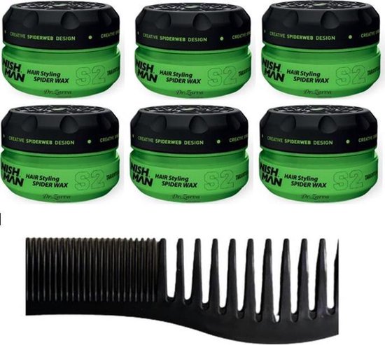 NISHMAN HAIR STYLING SPIDER WAX S2 6 STUKS+ Styling Comb