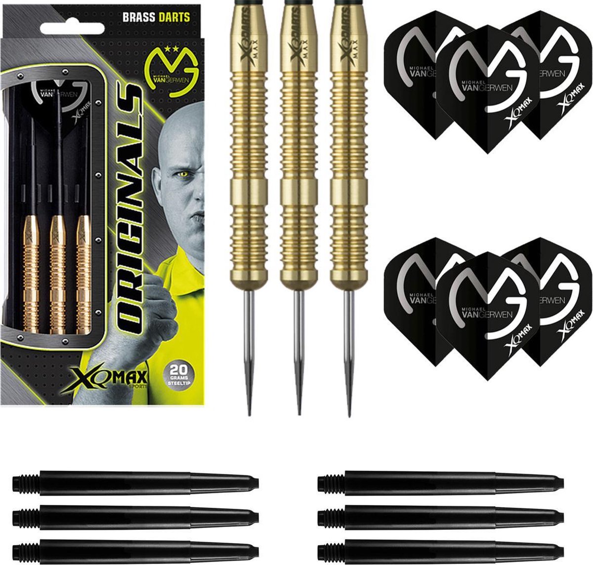 Michael van Gerwen - 100% brass - 20 gram - dartpijlen - gesigneerde foto - 9  dartshafts + 9 dartflights - Dragon Darts