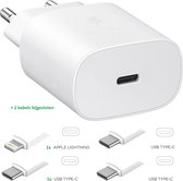Multi lader | iPhone oplader | 2 Kabels | lightning usb kabel + usb c kabel | oplader iphone / ipad / samsung / Huawei / Oppo / Motorola | 20W - wit