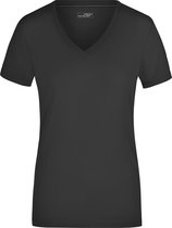 Zwart dames stretch t-shirt met V-hals S